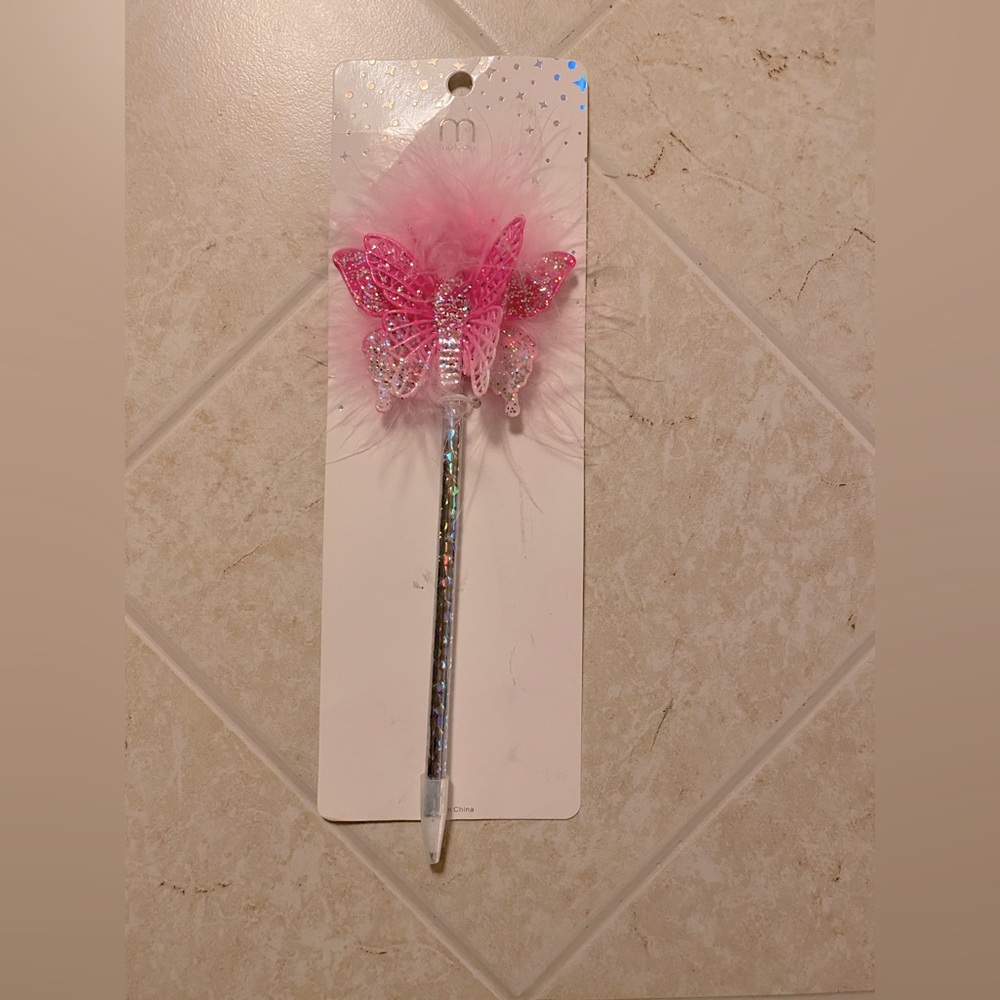 New Melody Pink Butterfly Kids Blue Ink shiny Pen!